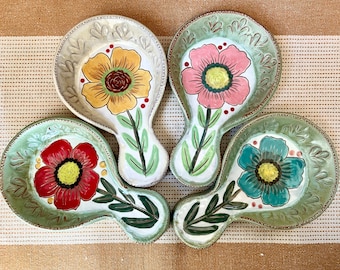 Flower Spoonrest Stoneware Pottery Ceramic