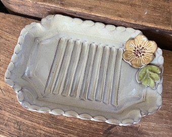 Soap dish handmade stoneware pottery floral