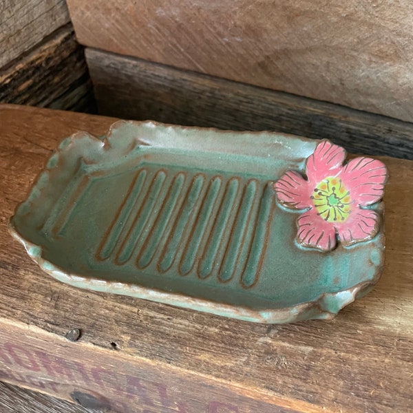 Soap dish handmade stoneware pottery floral