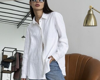 Classic Linen Button Shirt/ White Linen Shirt / Long Sleeve Shirt /Natural Shirt