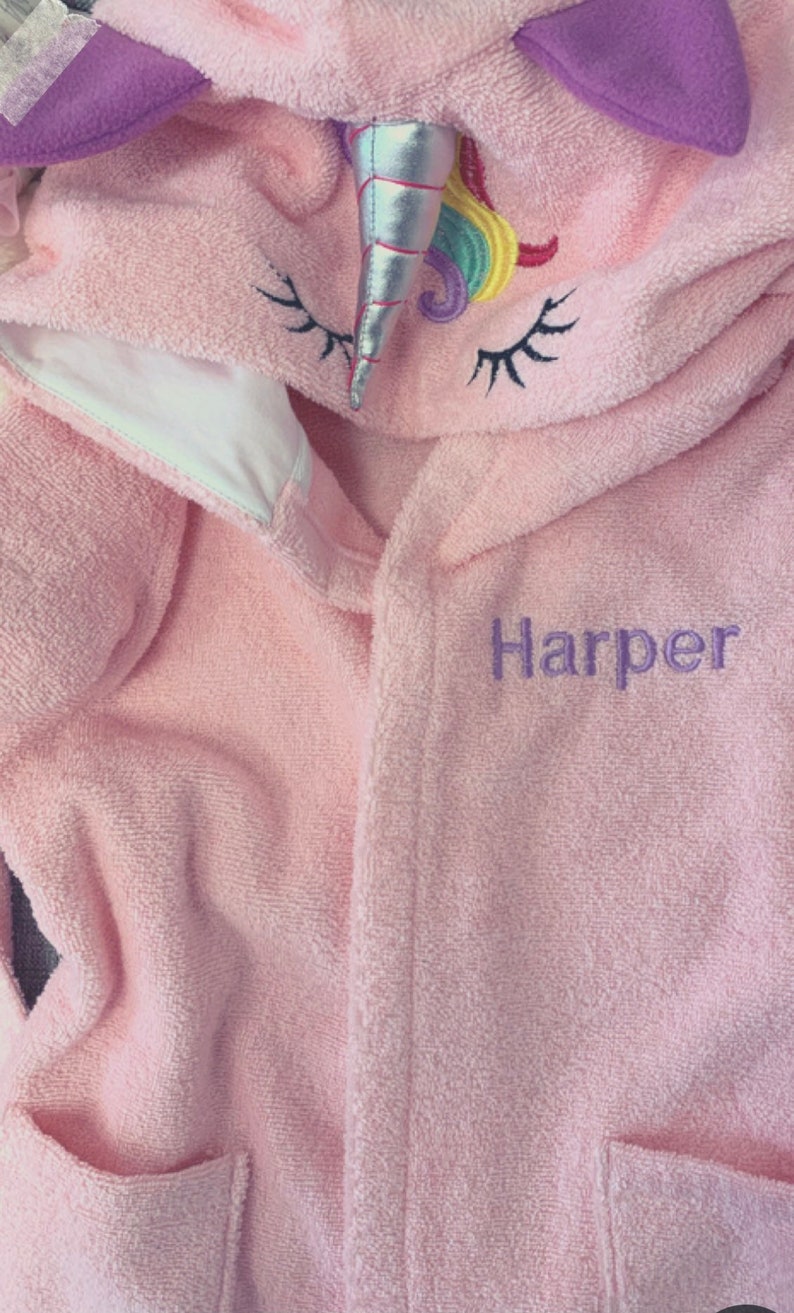 Personalized Kids Hooded Terry Bathrobe For Boys and Girls, Monogrammed Unicorn Bathrobe, Shark Bathrobe image 4