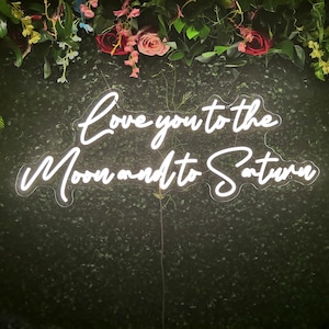Liebe dich zum Mond und zum Saturn Leuchtreklame Hochzeit Zimmer Zeichen Schlafzimmer Wandkunst Geburtstagsgeschenk für Paar Benutzerdefinierte Verlobungsfeier Neonlicht