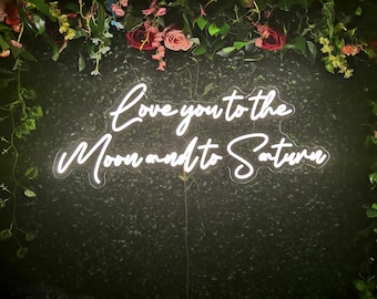 Letrero de neón "Te amo hasta la luna": decoración personalizada para bodas y compromisos