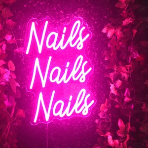 Nails Nails Nails Neon Sign, Custom LED Neon Sign, Handmade Neon Sign Nails Wall Decor, Nails Salon Neon Sign,Beauty Salon Sign Nails Studio