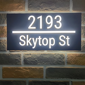 Modern Address House Number Sign Outdoor Illuminated Address Plaque Personalized Metal House Sign Lighted Address Plaque, Black House Plate
