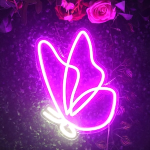 Butterfly Neon Sign Bedroom Wall Decor Bar Pink LED Neon Light Sign Teen Girl Room Decor Custom Wedding Birthday Festival Party Gift for Her