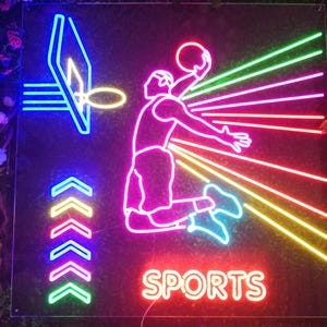 3D Neon Sign for Room Decor Sports Bar Football Baseball Basketball Man Cave LED Sign Neon, Gym Sport Gift Gaming Playroom Neon Wall Decor