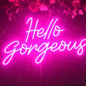 Hello Gorgeous Neon Sign, Neon Sign for Wall Decor Girl Room Bar Party Wedding Neon Sign Home Decoration Living Room Bedroom Led Light Gift