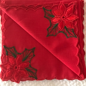 Vintage red cloth Christmas cocktail or luncheon napkins