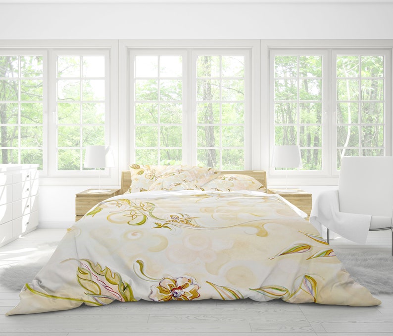Cotton sateen duvet/beige flower duvet cover/king duvet/soft Etsy