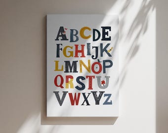 Modern Alphabet Print, ABC Nursery Wall Art, Educational Kids Print, Neutral Nursery Decor, Digital Download
