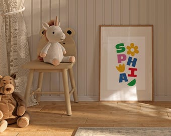 Custom Name Print for Kids – Personalized Colorful Nursery Art, Digital Wall Decor, Instant Download