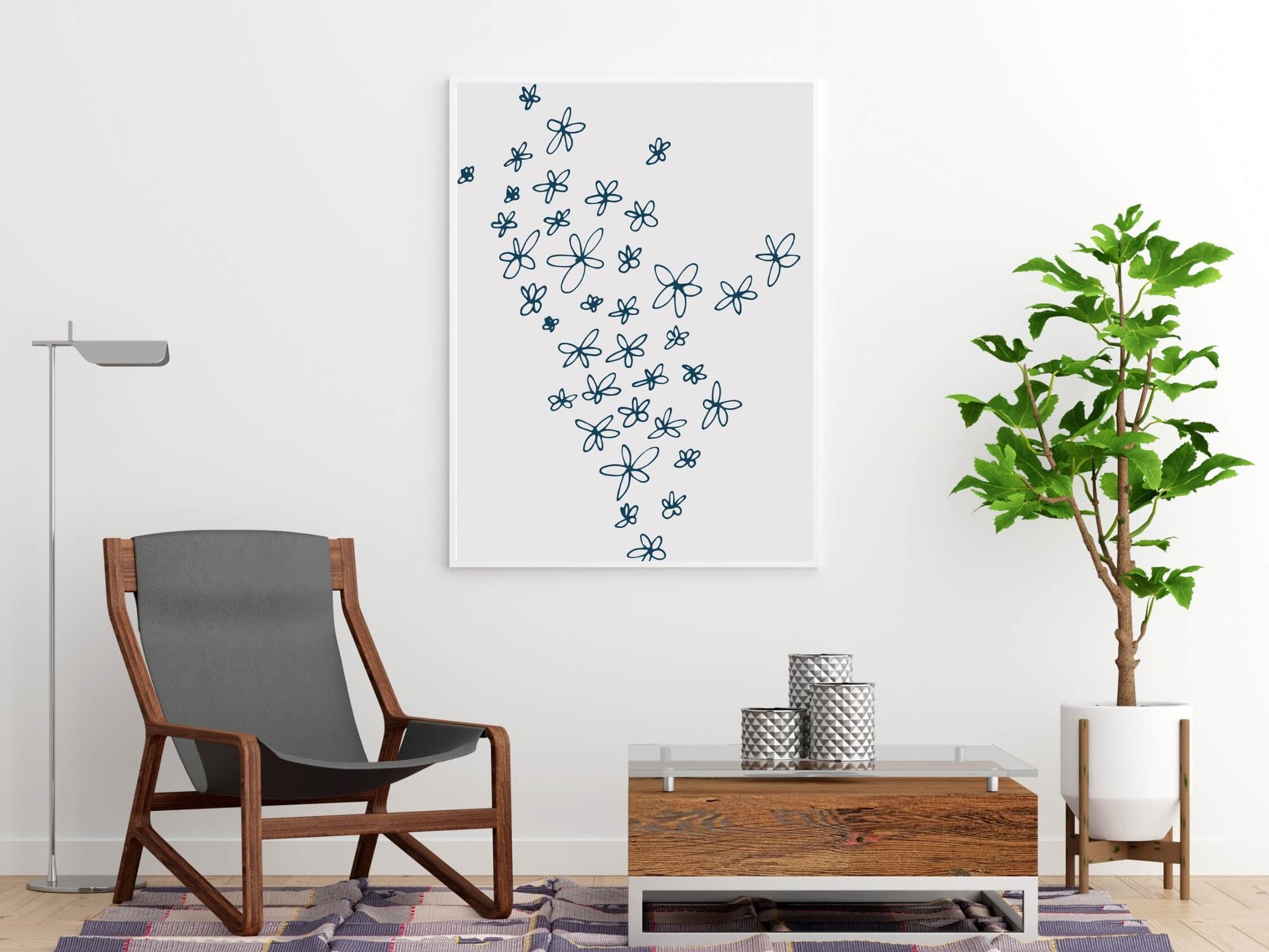 Navy Blue Flower Wall Art Printable blue grey wall art Etsy