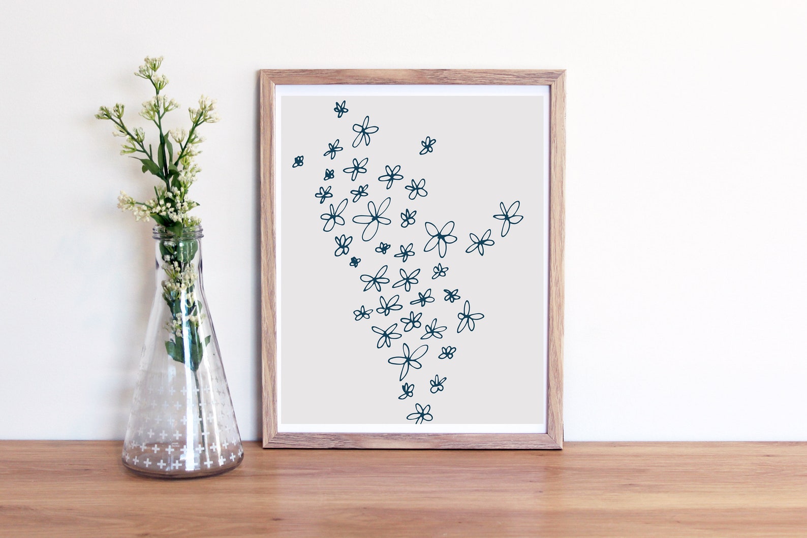 Navy Blue Flower Wall Art Printable blue grey wall art Etsy