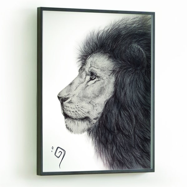 Impression dessin lion fait au stylo bic