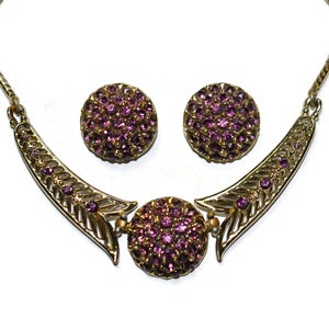 Coro, Coro Set, Coro Purple Necklace Earrings Set, Purple Rhinestone Set, Gifts for Her