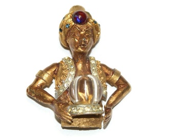 1950/'s chinese Figural pin Har Sultan brooch far eastern Sorcerer Har Genie brooch Vintage signed couture jewelry