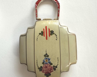 Vintage Compact Art Deco Purse Rare Floral Enamel Vanity Case Mini Carry Compact 1930s 40s Collectible Gift for Her No US Tariff