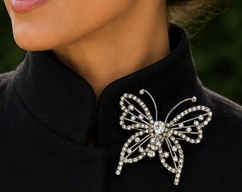Vintage Butterfly Brooch Sparkling Rhinestone Coat Pin  Bridal Accent | Gift for Her| No U.S. Tariff