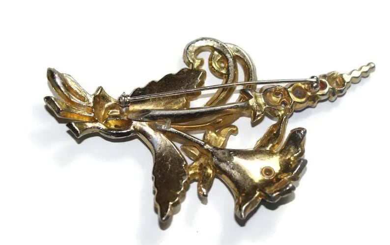 Floral Pot Metal Rhinestone Brooch Pin 1930/'s