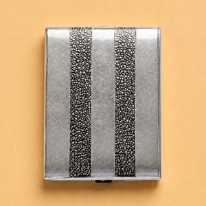 Evans Cigarette Case Engine Turned Silver Tone Compact Case Charcoal Stripe Vintage Signed Evans No U.S. Tariff