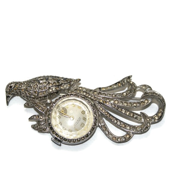 Vintage Lapel Pin Watch, Vintage Bird Pin Watch, … - image 3