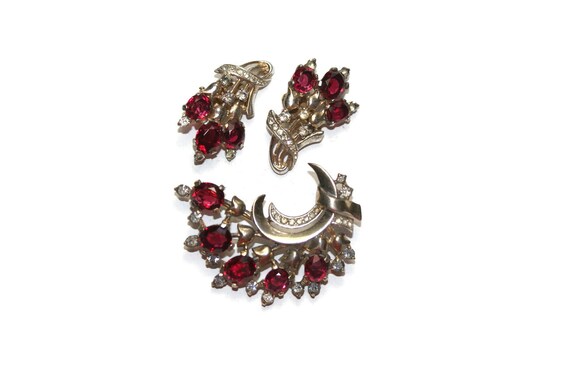 Trifrari Sterling Garnet Red Rhinestone Pin Brooch