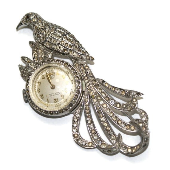 Vintage Lapel Pin Watch, Vintage Bird Pin Watch, … - image 2