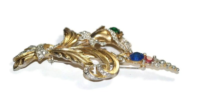 Floral Pot Metal Rhinestone Brooch Pin 1930/'s