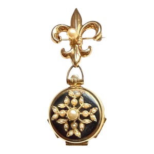 Médaillon Coro vintage des années 1950 à déplier médaillon photo doré fleur de lys broche cadeau de collection rare pour elle pas de tarifs américains