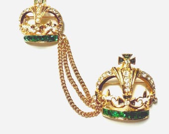Signed Vintage Kramer Double Crown Chatelaine Gold Tone Pin Brooch