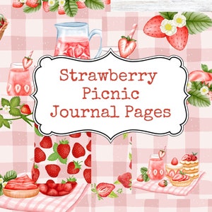 Strawberry Picnic Journal Pages: Gingham Scrapbook Paper (Digital Download)