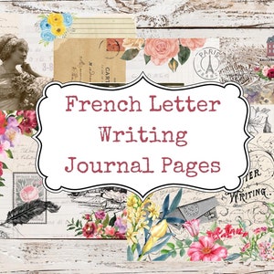 Páginas del diario de escritura de cartas francesas, efímera imprimible de postales francesas, páginas del diario Snail Mail