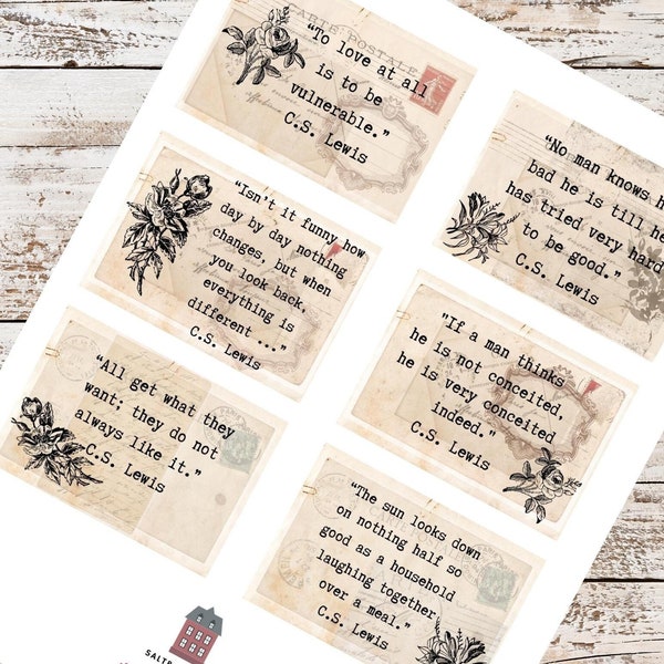 C.S. Lewis Quotes, Journaling, Digital Downloads, CS Lewis tags, printable, ATC digital tags, digital collage sheet, christian