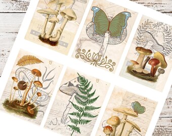 Vintage Mushroom ATC Tags: Printable Ephemera Collage Sheet (Digital Download)