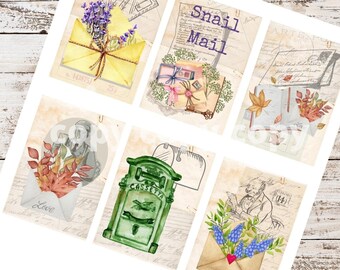 Tag ATC per posta ordinaria: foglio collage di cassette postali ad acquerello (download digitale)