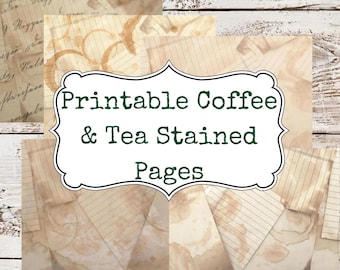 Vintage Tea Stained Paper Printable, Coffee Stain Paper, Dark Academia, Digital Junk Journal Kit, Ephemera Download