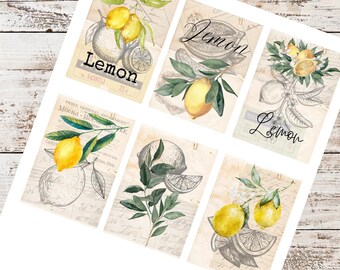 Lemon Watercolor Printable Tags: Vintage ATC Collage Sheet (Digital Download)