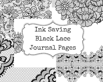 Ink saving journal pages, Black lace journal pages, black lace digital kit, ink saver printable