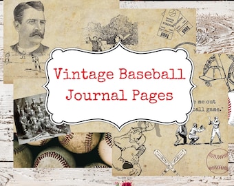 Vintage Baseball Journal-pagina's: collage sportephemera (digitale download)