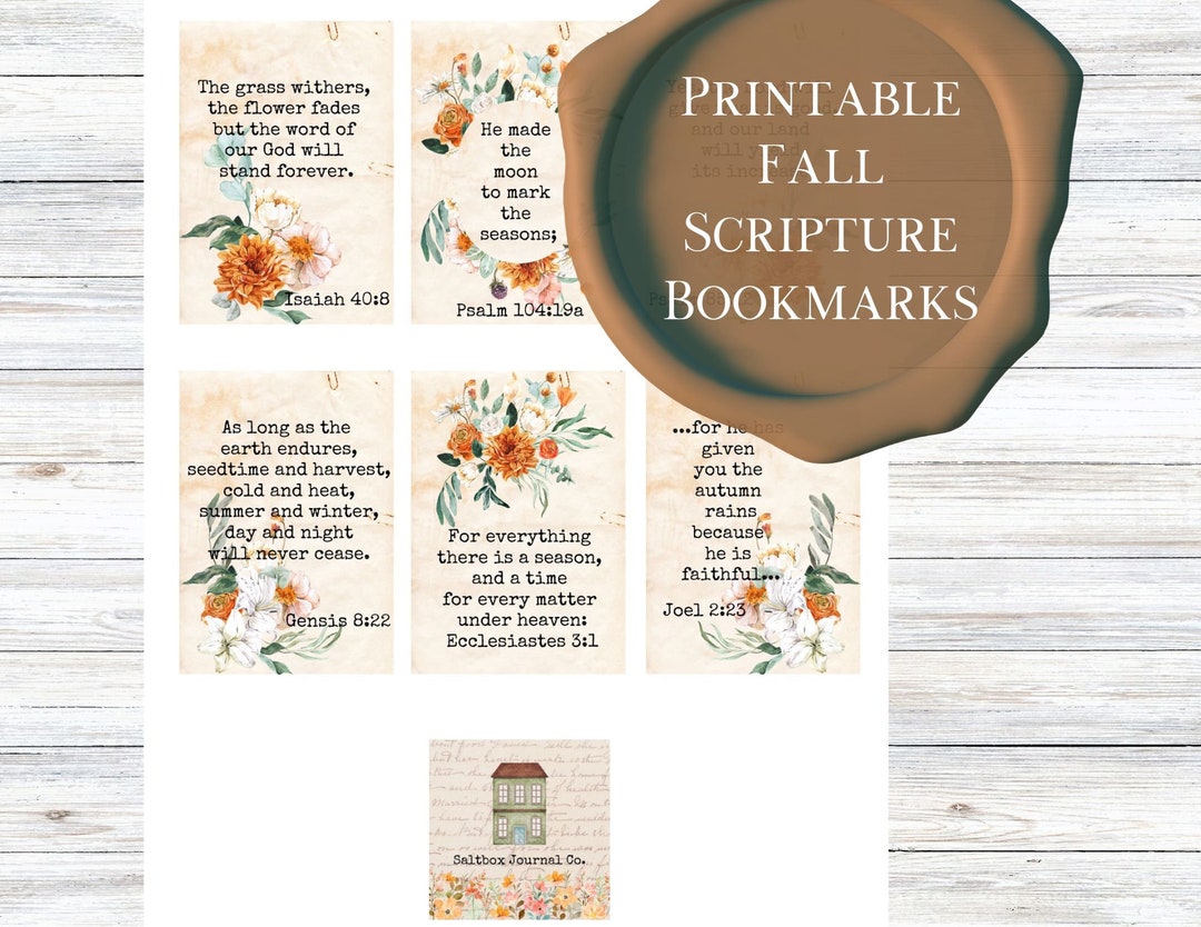 Fall Scripture Template Printable Fall Scripture Bookmarks: Autumn Floral Bible Verse (digital ...