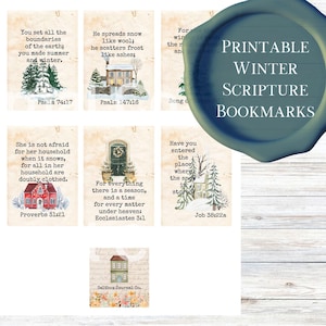 Afdrukbare winterschriftbladwijzers, winterbijbelvers, schriftkaarten winterseizoen, cadeaukaartjes kersttekst, bijbeljournaal