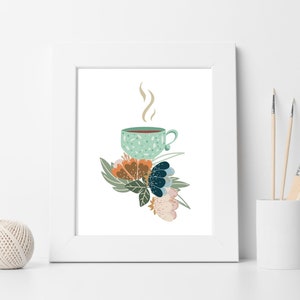 Fika Coffee Art, Retro Nordic, Scandinavian Floral Coffee, Scandi Folk Printable, Swedish, Hygge Download