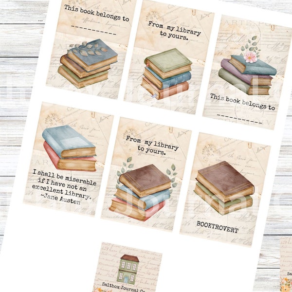 Printable Bookish Tags, Book Lovers Bookmarks, This book belongs to, Junk Journal Book Tags, Bookish Gift, Bookish Party Favors