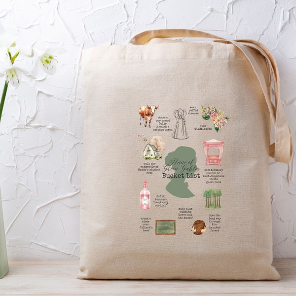 Anne of Green Gables Tote Bag, Library Book, Grocery Bag, Reusable Tote, Anne's Bucket List, Gilbert blythe, Anne with an E, Party Favor