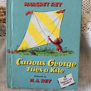 Curious George Flies a Kite Book by Margaret Rey, H.A. Rey, 1958 Weekly Reader Edition, Vintage Children&#39;s Classic, Collectible, Monkey