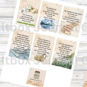 Printable Psalm 23 Scripture Cards, Bible Journaling, The Lord is my Shepherd, Kids Memory Cards, Scripture Memory Cards, Bible Bookmarks