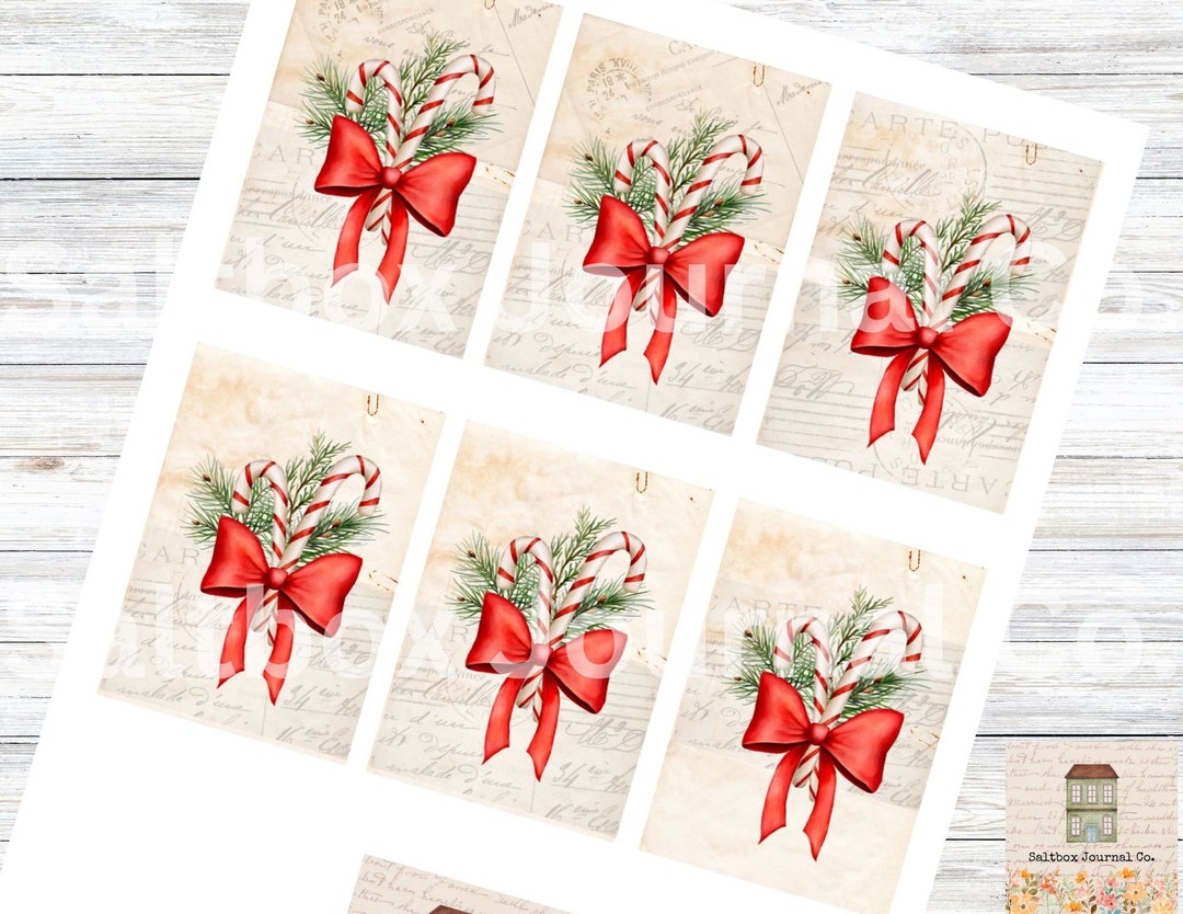 Vintage Christmas Candy Cane Gift Tags, Printable Hang Tags (digital ...