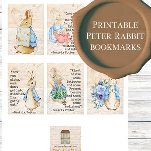 Printable Peter Rabbit Bookmarks, Journal Tags, Peter Rabbit Party Favors, Beatrix Potter Gift tags, Peter Rabbit quote Tags, Teacher Gift
