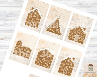 Gingerbread House Gift Tags, Printable Gingerbread tags, Gingerbread House Hang Tags, Junk Journal, Christmas Gift Tags